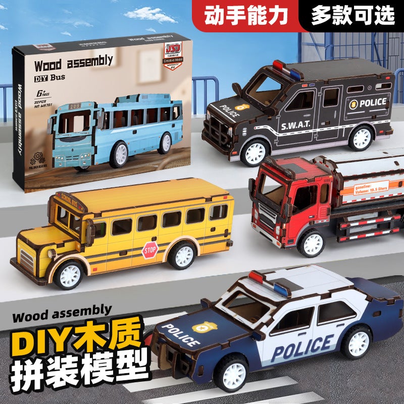 3D Three-Dimensional Puzzle Children'S Parent-Child Toy Car Handmade Puzzle Wooden Model Gift Assembly Interaction - Image 3